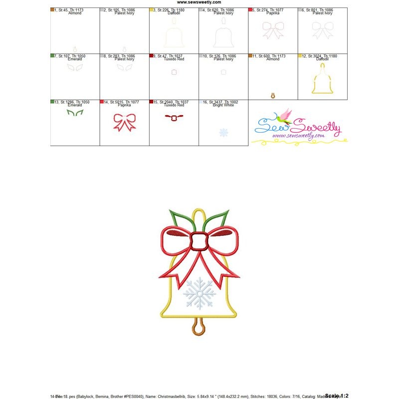 Christmas Bell Ribbon Applique Design Pattern