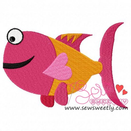 Smiling Valentine Fish Embroidery Design Pattern-1