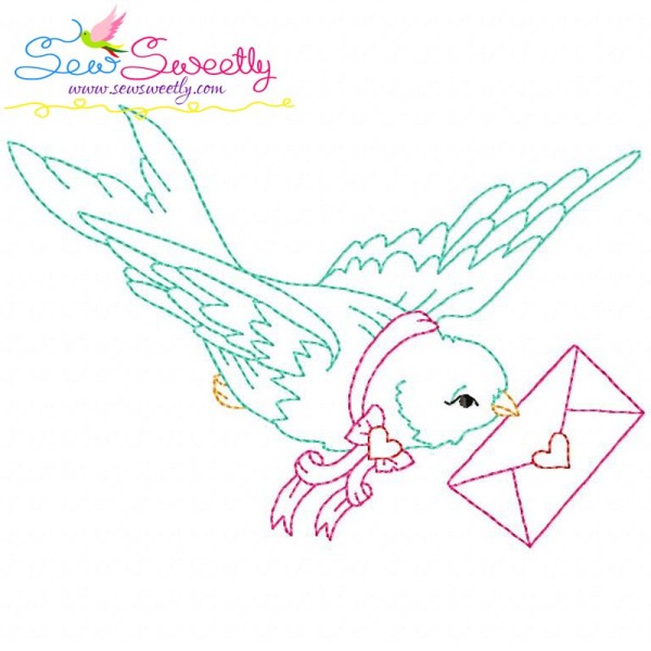 Valentine's Day Color Work- Bird Love Letter Embroidery Design Pattern-1