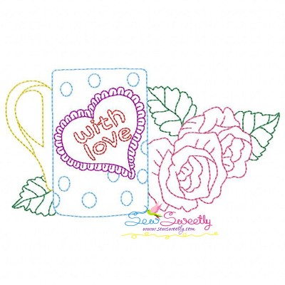 Valentine's Day Color Work- Coffee Cup Roses Embroidery Design Pattern-1