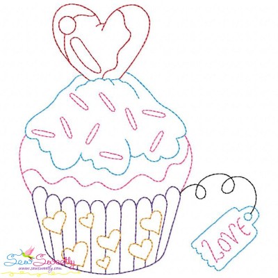Valentine's Day Color Work Cupcake Embroidery Design Pattern-1