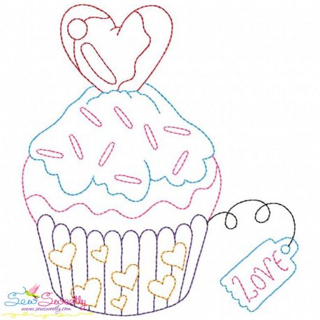 Valentine's Day Color Work Cupcake Embroidery Design Pattern