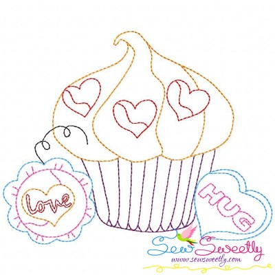Valentine's Day Color Work Cupcake-2 Embroidery Design Pattern-1