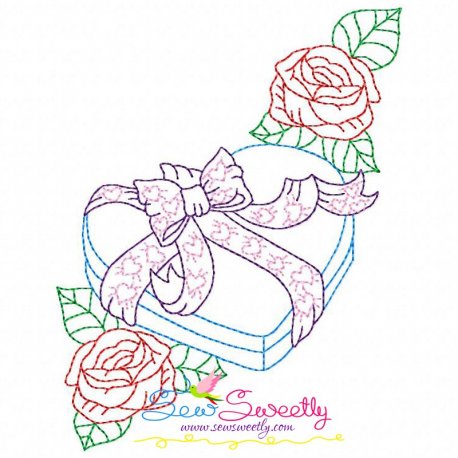 Valentine's Day Color Work- Heart Gift Roses Embroidery Design Pattern