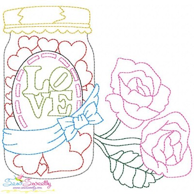 Valentine's Day Color Work- Love Candies Jar Embroidery Design Pattern-1
