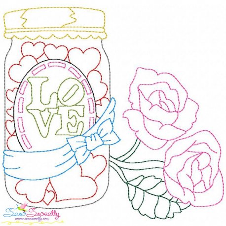 Valentine's Day Color Work- Love Candies Jar Embroidery Design Pattern