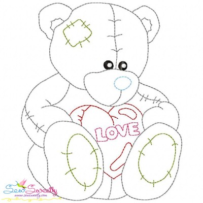 Valentine's Day Color Work- Teddy Bear Embroidery Design Pattern-1