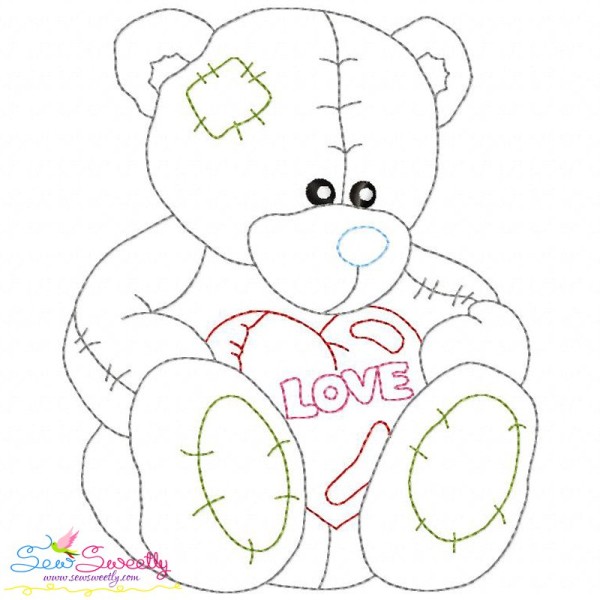 Valentine's Day Color Work- Teddy Bear Embroidery Design Pattern-1