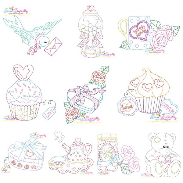 Valentine's Day Color Work Embroidery Design Bundle-1