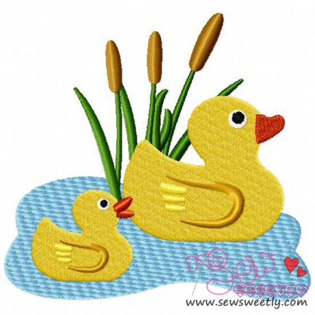 Duck Mom And Baby Embroidery Design Pattern-1