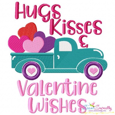 Hugs Kisses and Valentine Wishes Truck Embroidery Design Pattern-1
