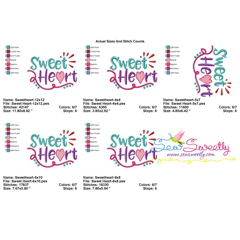 Sweet Heart Lettering Embroidery Design Pattern