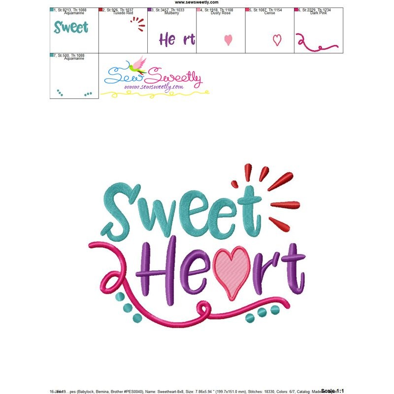 Sweet Heart Lettering Embroidery Design Pattern