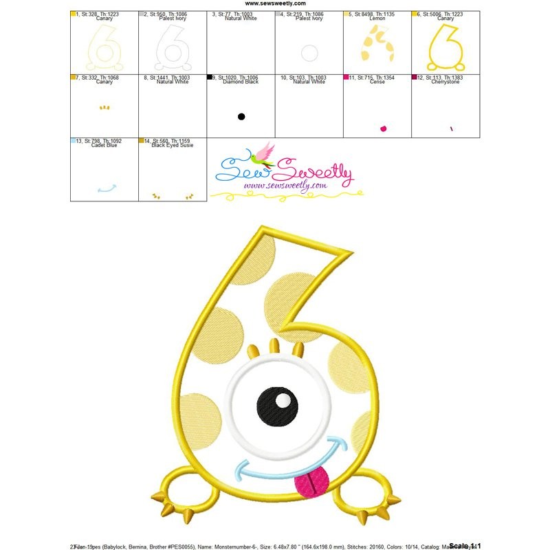 Monster Number-6 Applique Design Pattern