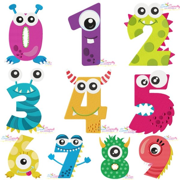 Monster Numbers Embroidery Design Bundle-1