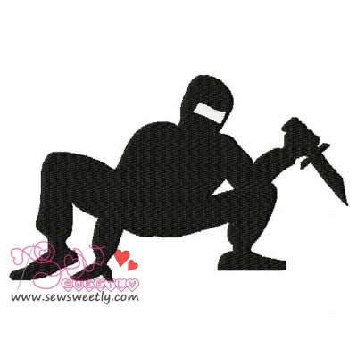 Ninja Crouching Silhouette Embroidery Design Pattern-1