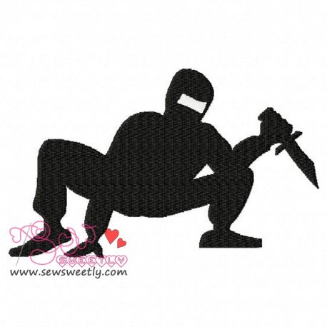 Ninja Crouching Silhouette Embroidery Design- 1