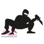 Ninja Crouching Silhouette Embroidery Design Pattern-1