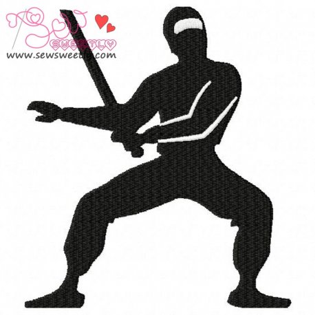 Ninja With Sword Silhouette Embroidery Design Pattern-1