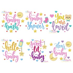 Baby Shower Lettering Embroidery Design Bundle-1