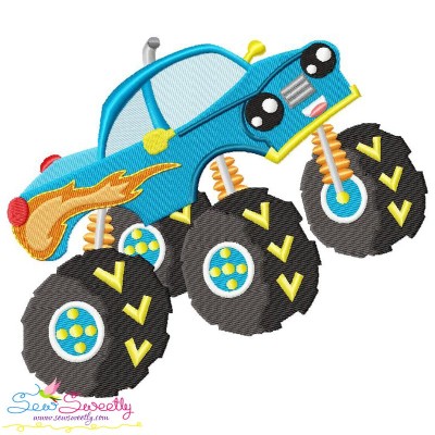 Blue Monster Truck Embroidery Design Pattern-1