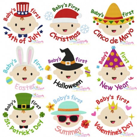 Baby's First Holiday Lettering Embroidery Design Pattern Bundle-1
