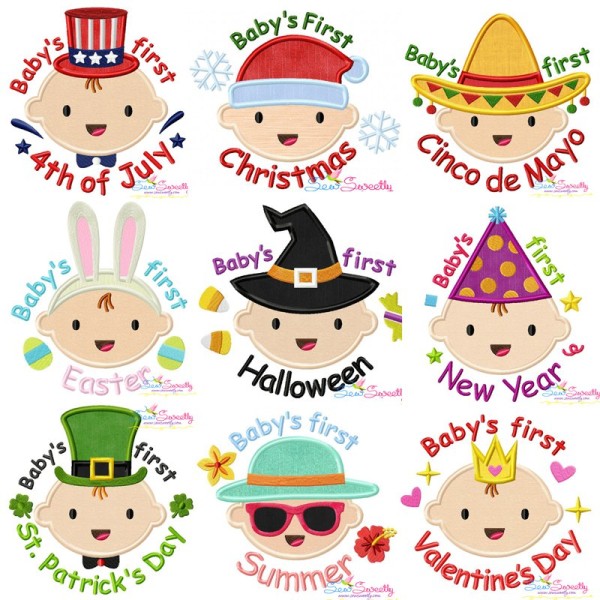 Baby's First Holiday Lettering Applique Design Bundle-1