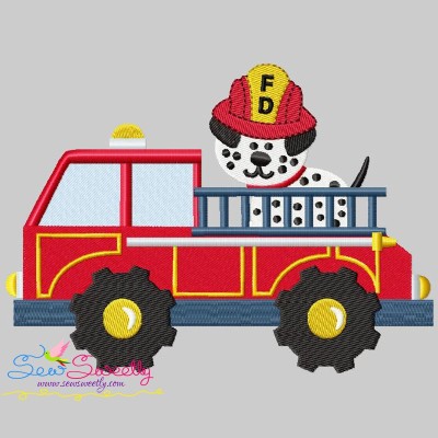 Fire Truck With Dalmatian Dog Embroidery Design Pattern-1