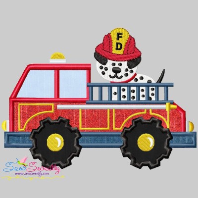 Fire Truck With Dalmatian Dog Applique Design Pattern-1