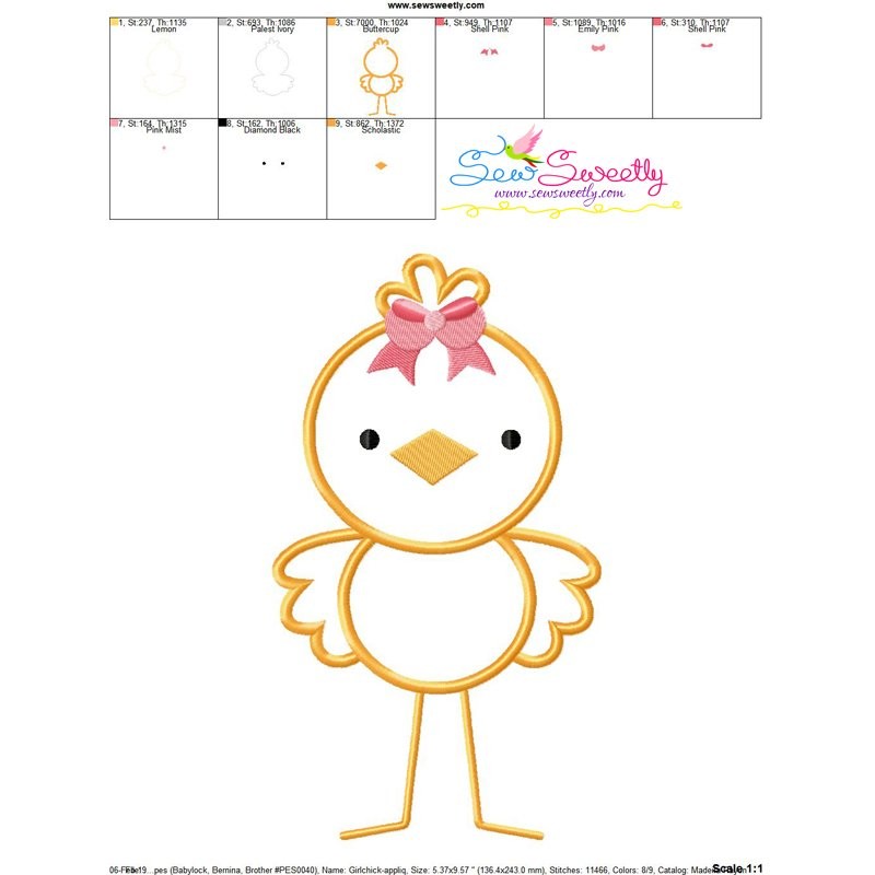 Easter Girl Chick Applique Design Pattern