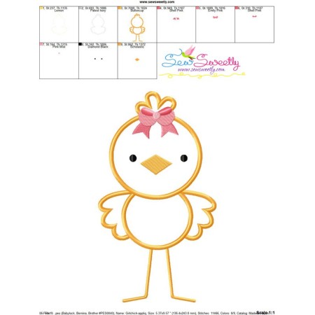 Easter Girl Chick Applique Design Pattern
