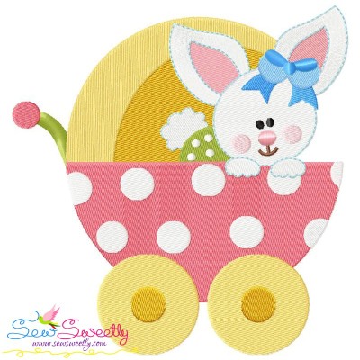 Baby Bunny Girl Stroller Embroidery Design Pattern-1