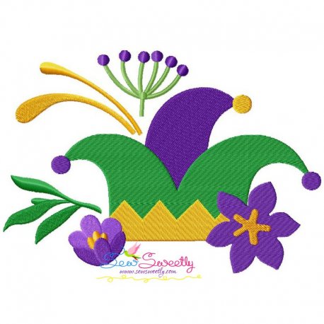 Mardi Gras Floral Jester Hat Embroidery Design Pattern-1