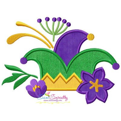 Mardi Gras Floral Jester Hat Applique Design Pattern-1