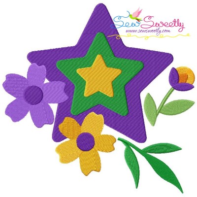 Mardi Gras Floral Star Embroidery Design Pattern-1