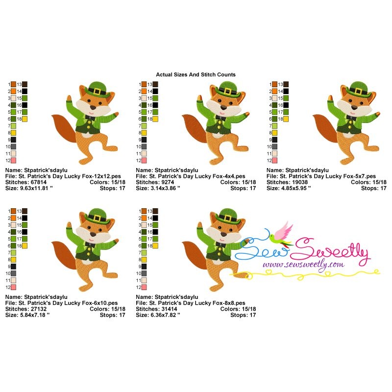 Fox Left Machine St. Patrick's Day Lucky Fox Machine Embroidery Design