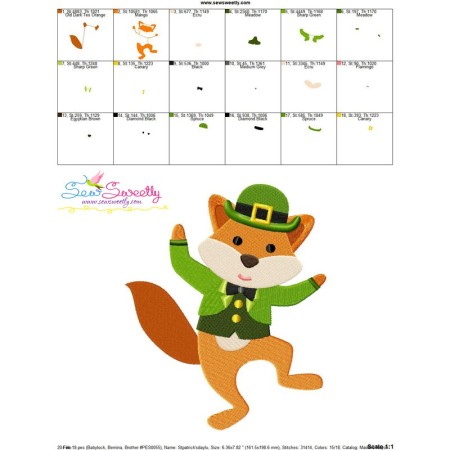 Fox Left Machine St. Patrick's Day Lucky Fox Machine Embroidery Design