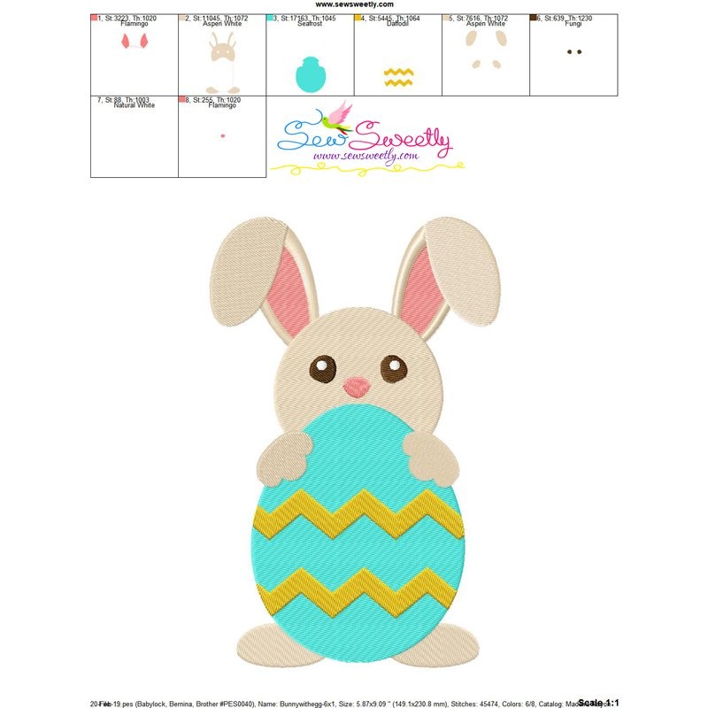 Easter Bunny With Egg-4 Embroidery Design Pattern