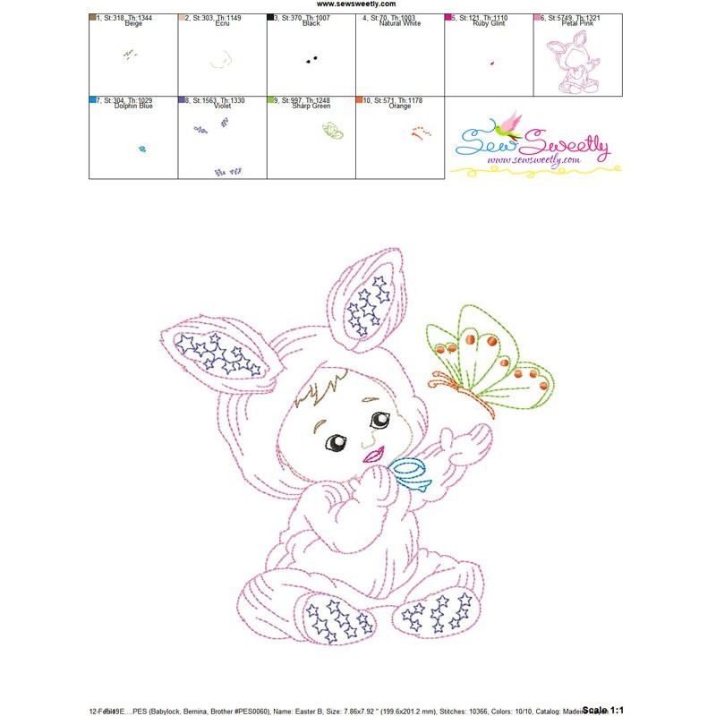 Colorwork Easter Baby Butterfly Embroidery Design Pattern