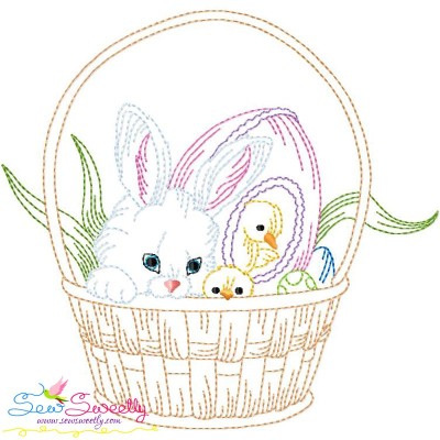 Colorwork Easter Bunny Chicks Basket Embroidery Design Pattern-1