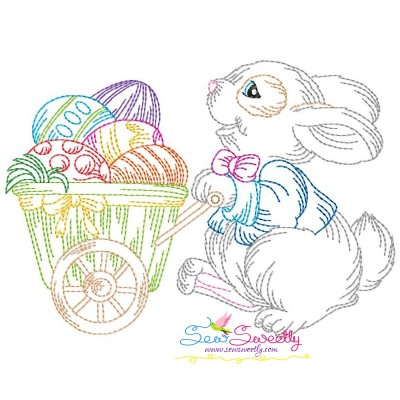 Colorwork Easter Bunny Eggs Wagon Embroidery Design Pattern-1