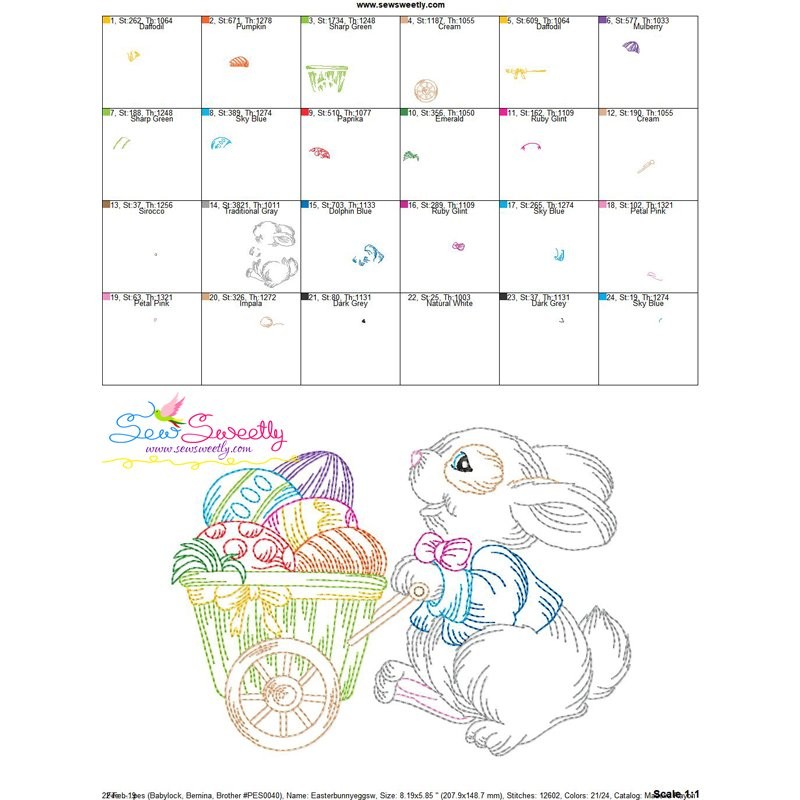 Colorwork Easter Bunny Eggs Wagon Embroidery Design Pattern