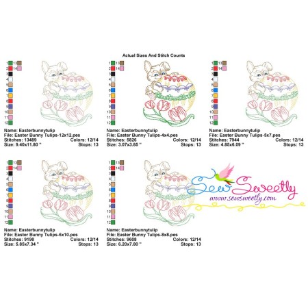 Colorwork Easter Bunny Tulips Embroidery Design Pattern