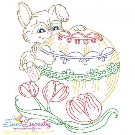 Colorwork Easter Bunny Tulips Embroidery Design Pattern