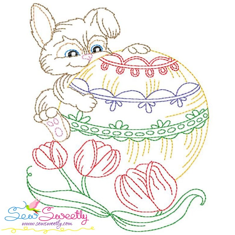 Colorwork Easter Bunny Tulips Machine Embroidery Design