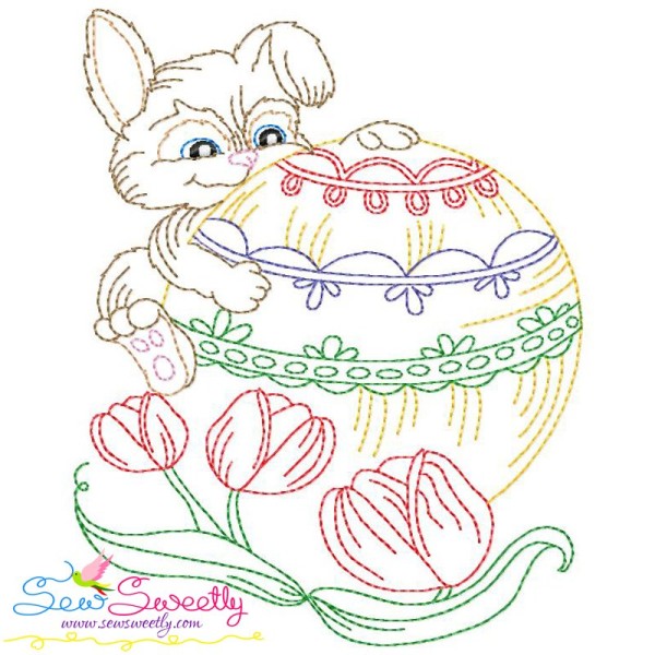 Colorwork Easter Bunny Tulips Embroidery Design Pattern-1