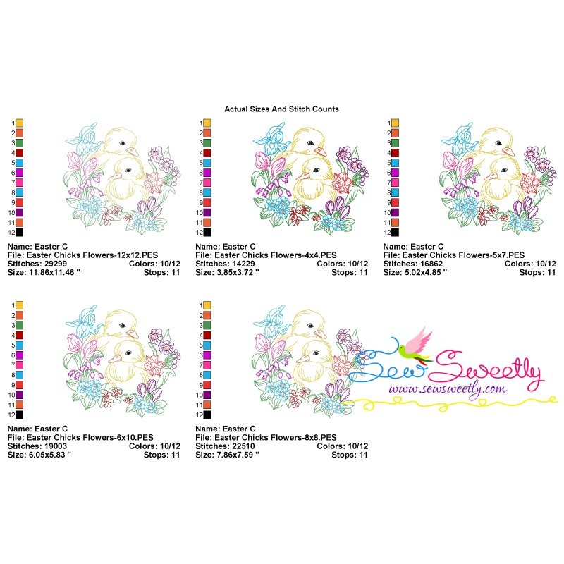 Colorwork Easter Chicks Flowers Embroidery Design Pattern
