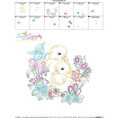 Colorwork Easter Chicks Flowers Embroidery Design Pattern