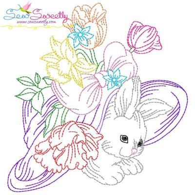 Colorwork Easter Bunny Floral Hat Embroidery Design Pattern-1