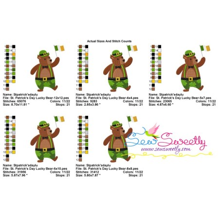 Threaded Bear Design St. Patrick's Day Lucky Bear Machine Embroidery Design